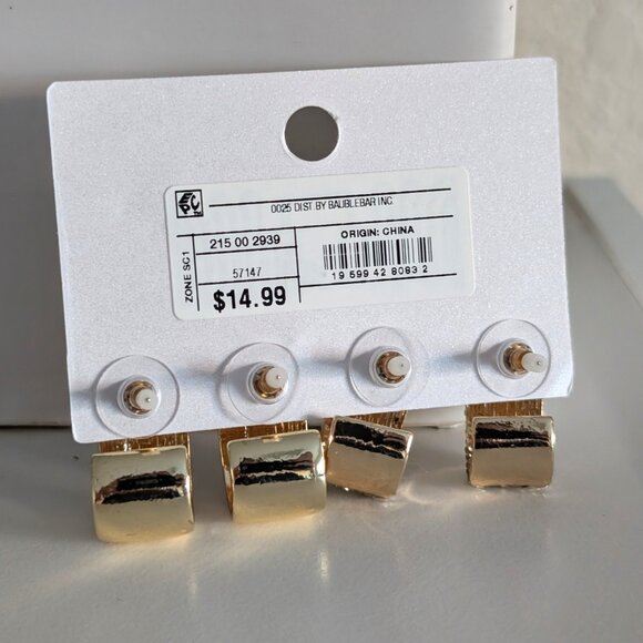 Sugarfix by BaubleBar 2-Pair Gold Wide Huggies Earring, NEW - Picture 2 of 3